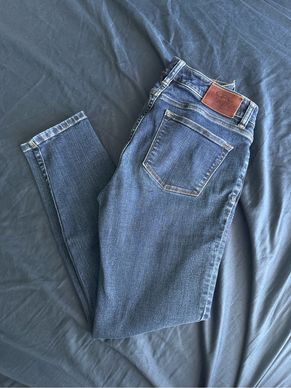 Lauren Ralph Lauren Dark Blue Skinny Jeans with Brown Leather Patch